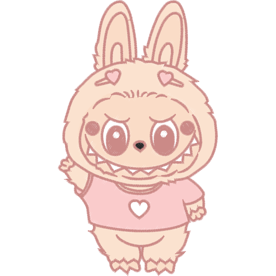 Labubu Nakış Deseni - Pudra Kalpli 04 nakış deseni